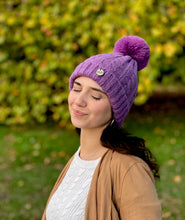 Load image into Gallery viewer, Tia Satin Lined Beanie With Detachable Pom- Royal Purple