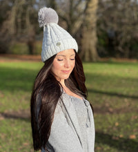 Load image into Gallery viewer, Tia Satin Lined Beanie With Detachable Pom- Grey
