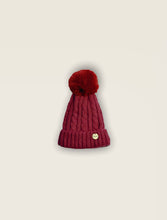 Load image into Gallery viewer, Tia Satin Lined Beanie With Detachable Pom- Cranberry Wine