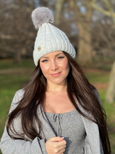 Load image into Gallery viewer, Tia Satin Lined Beanie With Detachable Pom- Grey