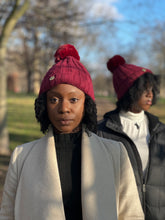 Load image into Gallery viewer, Tia Satin Lined Beanie With Detachable Pom- Cranberry Wine
